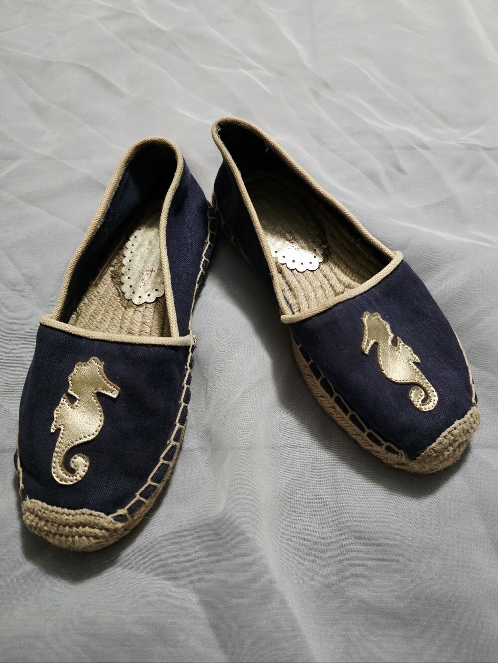 Lilly Pulitzer Blue Gold Lia Seahorse Espadrille Slip On Flats